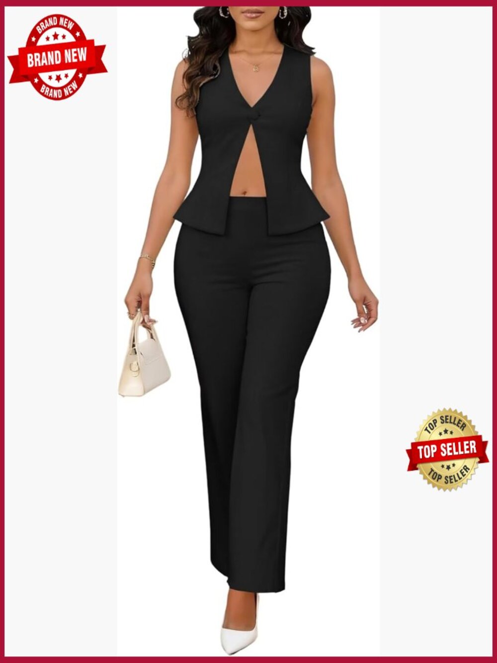 Women's 2 Piece Vest Blazer and Pants Suit Set Business Casual Outfits Straight